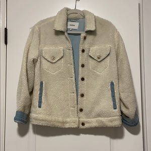 Super cute white Sherpa jacket with denim lining